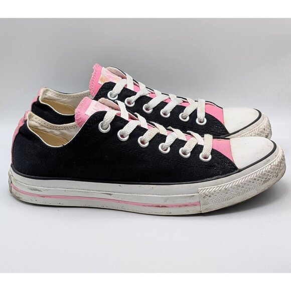 CONVERSE ALL STAR Womens Size 8.5 Canvas Low Top Sneakers Black Pink Chucks Lace - Picture 2 of 8